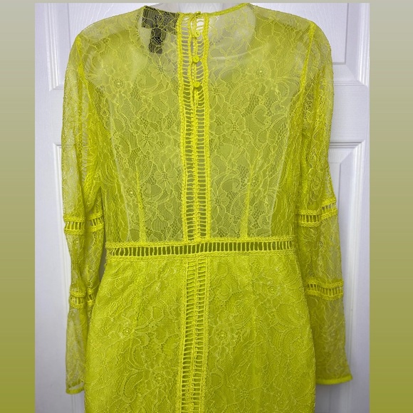 H&M neon green long sleeve lace mini dress size 4 - Picture 5 of 8
